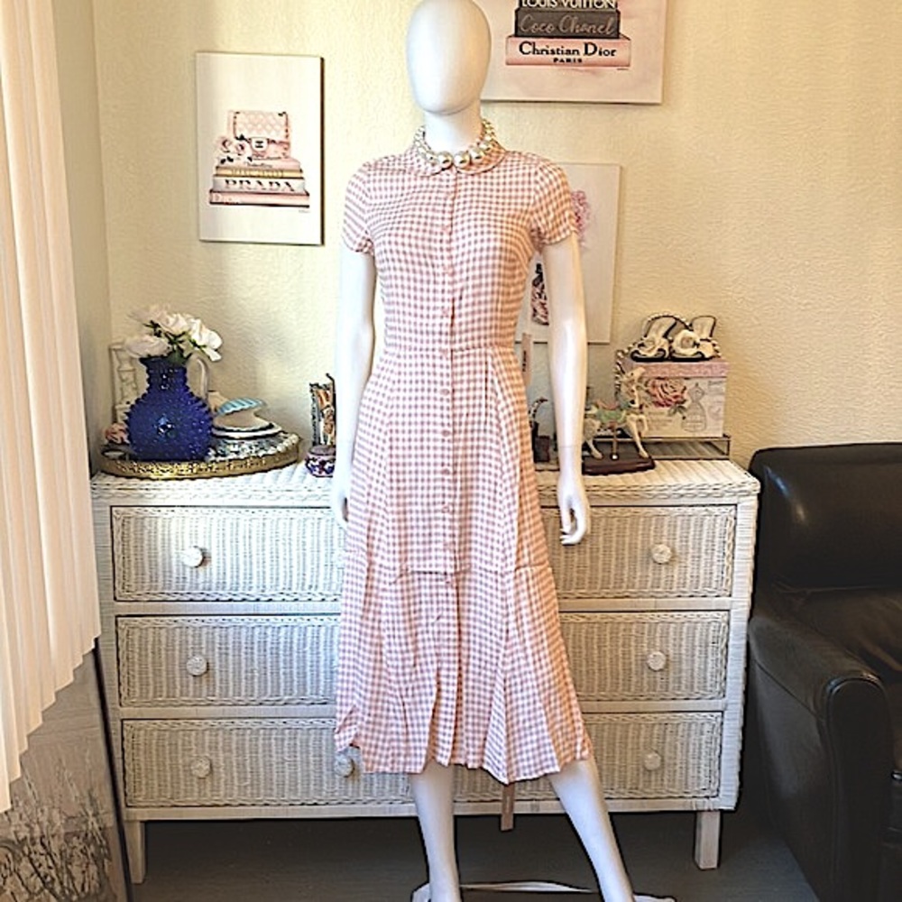 Reformation Pink Gingham Midi Dress